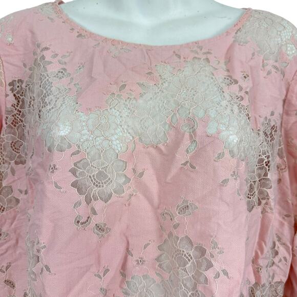 Linea by Louis Dell'Olio Pink Lace Sheer 3/4 Sleeve Womens Top Shirt sz 14 - Picture 5 of 16
